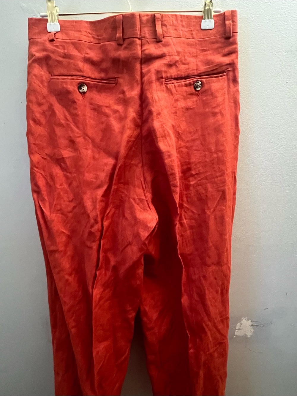 INSERCH Mens Vintage 100% Linen Pants Size 32 Burnt Orange Cuffs Pockets Pleats